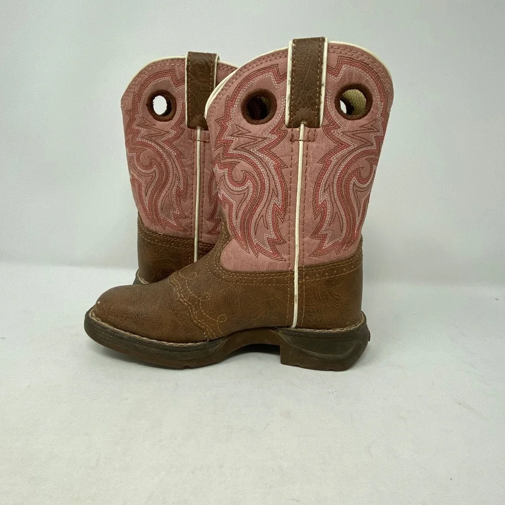 Durango Lil Durango Kids 8 Inch Western Boots Tan Pink BT287 Square Toe Size 11M